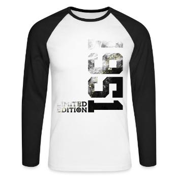75TH BIRTHDAY 75TH ANNIVERSARY LIMITED EDITION 1951 - Unisex Long Sleeve Baseball T-Shirt - white/black - Front - Nik (191cm)