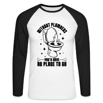 Sans plombiers Plombier Outil Tuyau Route Plomberie - T-shirt baseball manches longues Homme - blanc/noir - Devant - Nik (191cm)