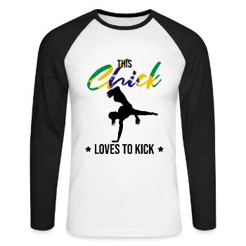 Dicton de danse afro-brésilienne pour la Capoeira - T-shirt baseball manches longues Homme - blanc/noir - Devant - Nik (191cm)