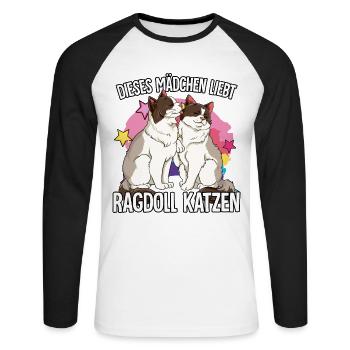 Dieses Mädchen liebt Ragdoll Katzen - Unisex Baseballshirt langarm - Weiß/Schwarz - Vorne - Nik (191cm)