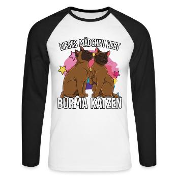 Dieses Mädchen liebt Burma Katzen - Unisex Baseballshirt langarm - Weiß/Schwarz - Vorne - Nik (191cm)