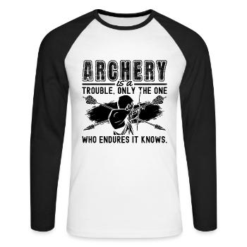 Archery Trouble Only The Bo Shooting Arrow Archer - Unisex Long Sleeve Baseball T-Shirt - white/black - Front - Nik (191cm)