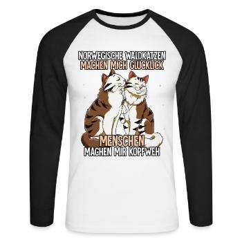 Norwegische Waldkatzen - Unisex Baseballshirt langarm - Weiß/Schwarz - Vorne - Nik (191cm)