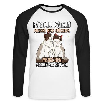 Ragdoll Katzen - Unisex Baseballshirt langarm - Weiß/Schwarz - Vorne - Nik (191cm)
