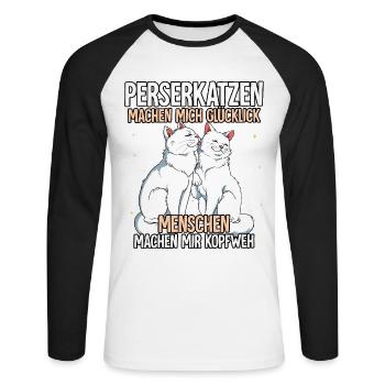 Perserkatzen - Unisex Baseballshirt langarm - Weiß/Schwarz - Vorne - Nik (191cm)