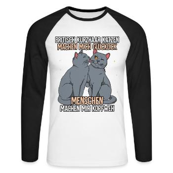 Britisch Kurzhaar Katzen - Unisex Baseballshirt langarm - Weiß/Schwarz - Vorne - Nik (191cm)