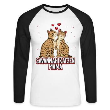 Savannah Katzen Mama - Unisex Baseballshirt langarm - Weiß/Schwarz - Vorne - Nik (191cm)