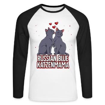 Russisch Blau Katzen Mama - Unisex Baseballshirt langarm - Weiß/Schwarz - Vorne - Nik (191cm)