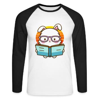 Bücherwurm-Hase - Unisex Baseballshirt langarm - Weiß/Schwarz - Vorne - Nik (191cm)