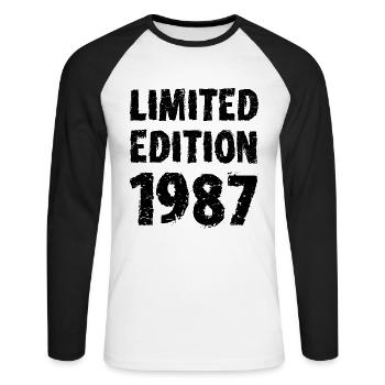 1987 édition limitée anniversaire cadeau femme mari - T-shirt baseball manches longues Homme - blanc/noir - Devant - Nik (191cm)