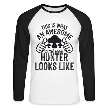 Pilzsammler und Pilz Freunde - Unisex Baseballshirt langarm - Weiß/Schwarz - Vorne - Nik (191cm)