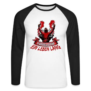 Düsseldorf ein Leben lang - Unisex Baseballshirt langarm - Weiß/Schwarz - Vorne - Nik (191cm)