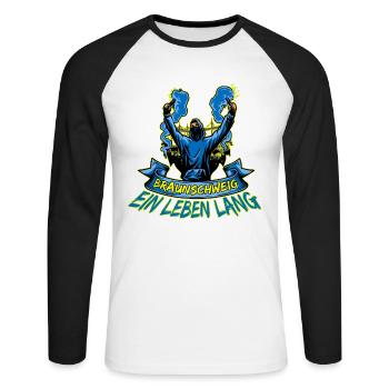 Braunschweig ein Leben lang - Unisex Baseballshirt langarm - Weiß/Schwarz - Vorne - Nik (191cm)
