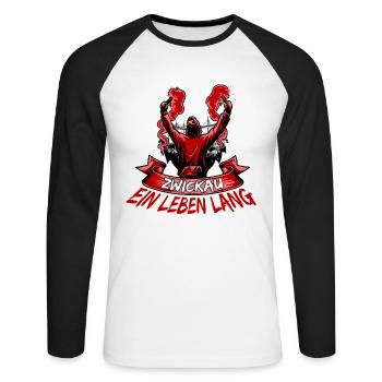 Zwickau ein Leben lang - Unisex Baseballshirt langarm - Weiß/Schwarz - Vorne - Nik (191cm)