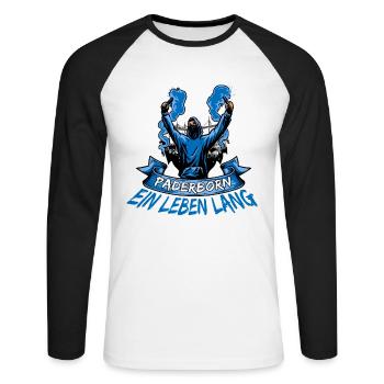 Paderborn ein Leben lang - Unisex Baseballshirt langarm - Weiß/Schwarz - Vorne - Nik (191cm)