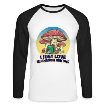 Cueilleurs de champignons et amis champignons - T-shirt baseball manches longues Homme - blanc/noir - Devant - Nik (191cm)