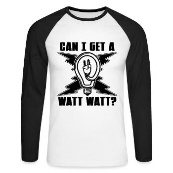 Puis-je obtenir un technicien de monteurs de lignes électriques Watt Watt - T-shirt baseball manches longues Homme - blanc/noir - Devant - Nik (191cm)