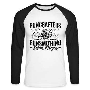 Guncrafters Total Gunsmith aime les armuriers pistolets - T-shirt baseball manches longues Homme - blanc/noir - Devant - Nik (191cm)