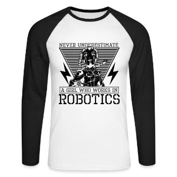 Ne sous-estimez jamais une fille robotisée ingénieure en robotique - T-shirt baseball manches longues Homme - blanc/noir - Devant - Nik (191cm)
