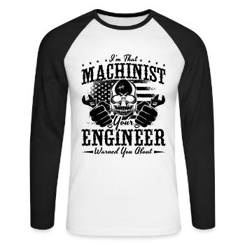 Je suis ce machiniste aime les machinistes de machines CNC - T-shirt baseball manches longues Homme - blanc/noir - Devant - Nik (191cm)