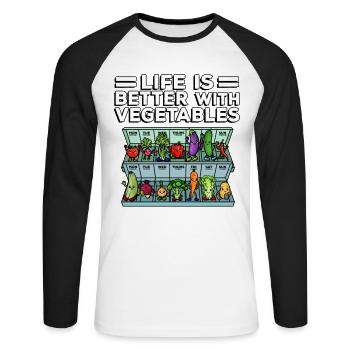 Medicine to Happiness Daily Dose of Vegetables - Unisex Long Sleeve Baseball T-Shirt - white/black - Front - Nik (191cm)