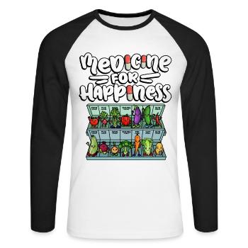 Médecine au bonheur dose quotidienne de légumes - T-shirt baseball manches longues Homme - blanc/noir - Devant - Nik (191cm)