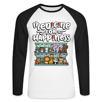 Medicine for Happiness Cute Zoo - Unisex Long Sleeve Baseball T-Shirt - white/black - Front - Nik (191cm)