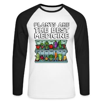 Medicine to Happiness Daily Dose of Vegetables - Unisex Long Sleeve Baseball T-Shirt - white/black - Front - Nik (191cm)