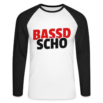 Bassd scho - Franken fränkisch fränggisch Geschenk - Unisex Baseballshirt langarm - Weiß/Schwarz - Vorne - Nik (191cm)