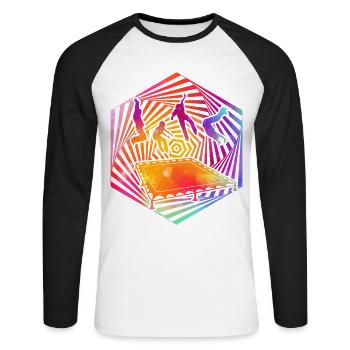 Trampolin - Unisex Baseballshirt langarm - Weiß/Schwarz - Vorne - Nik (191cm)