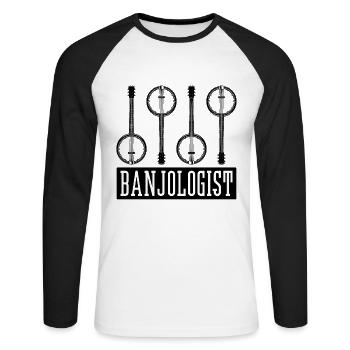 Banjologue Banjo Instrument de Musique Banjo Joueur de Banjo - T-shirt baseball manches longues Homme - blanc/noir - Devant - Nik (191cm)