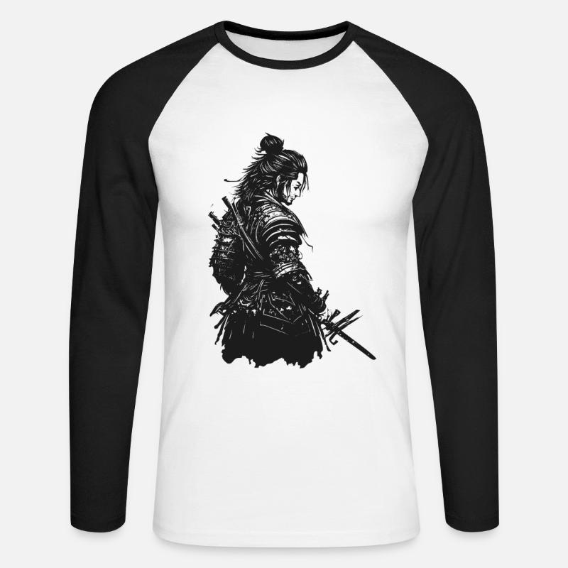 japanischer Samurai Krieger Ninja Karate - Unisex Baseballshirt langarm - Weiß/Schwarz