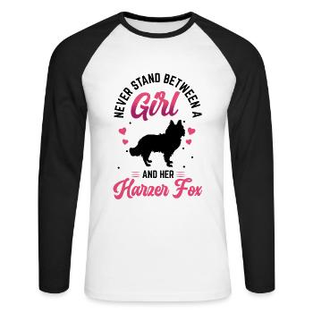 Mädchen und ihr Harzer Fuchs Hütefuchs - Unisex Baseballshirt langarm - Weiß/Schwarz - Vorne - Nik (191cm)
