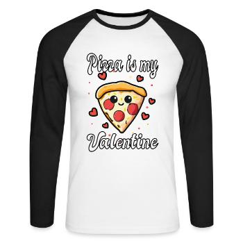 La pizza est ma Saint-Valentin - T-shirt baseball manches longues Homme - blanc/noir - Devant - Nik (191cm)
