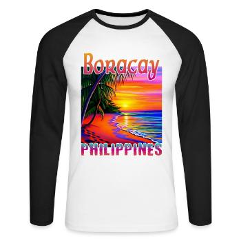 Boracay Philippinen Sonnenuntergang - Unisex Baseballshirt langarm - Weiß/Schwarz - Vorne - Nik (191cm)