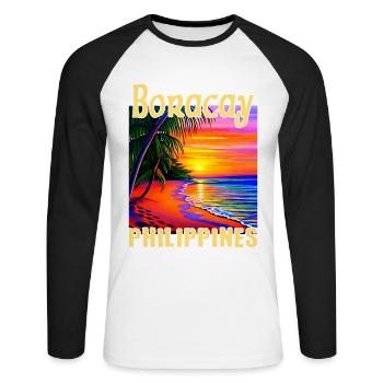 Boracay Philippinen Sonnenuntergang - Unisex Baseballshirt langarm - Weiß/Schwarz - Vorne - Nik (191cm)