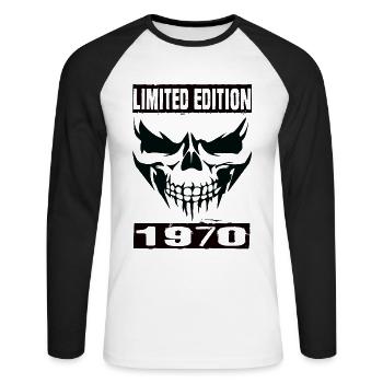 Édition limitée 1970 - T-shirt baseball manches longues Homme - blanc/noir - Devant - Nik (191cm)