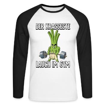 Lauch Bodybuilding Fitness Gym - Unisex Baseballshirt langarm - Weiß/Schwarz - Vorne - Nik (191cm)