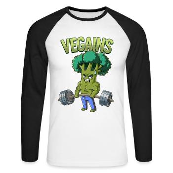Vegains Vegan Bodybuilding Fitness Gym - T-shirt baseball manches longues Homme - blanc/noir - Devant - Nik (191cm)
