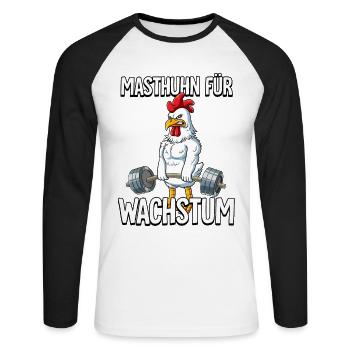 Masthuhn Für Wachstum Bodybuilding Fitness Gym - Unisex Baseballshirt langarm - Weiß/Schwarz - Vorne - Nik (191cm)