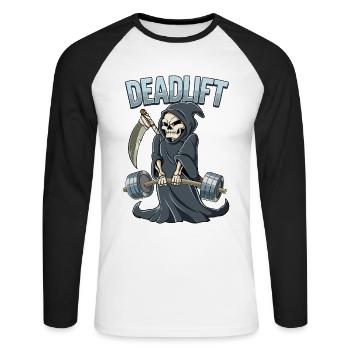 Deadlift Bodybuilding Fitness Gym - Unisex Long Sleeve Baseball T-Shirt - white/black - Front - Nik (191cm)