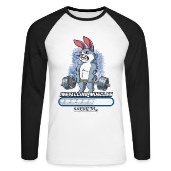 Hase Muskeln Aufbauen Bodybuilding Fitness Gym - Unisex Baseballshirt langarm - Weiß/Schwarz - Vorne - Nik (191cm)