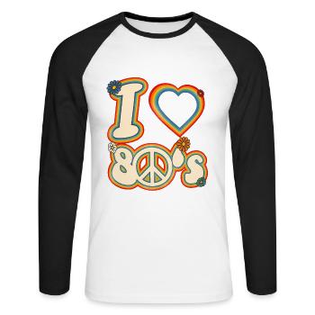 ich liebe die 80er Peace Zeichen - Unisex Baseballshirt langarm - Weiß/Schwarz - Vorne - Nik (191cm)