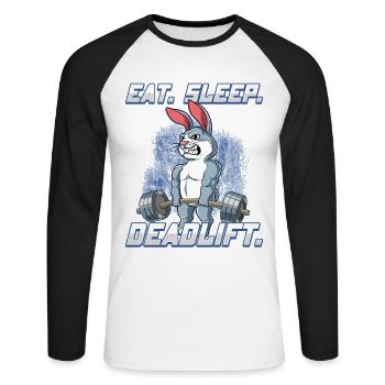 Hase Bodybuilding Fitness Gym Deadlift - Unisex Baseballshirt langarm - Weiß/Schwarz - Vorne - Nik (191cm)
