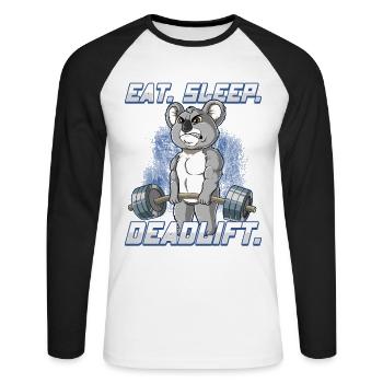 Koala Bodybuilding Fitness Gym Deadlift - Unisex Baseballshirt langarm - Weiß/Schwarz - Vorne - Nik (191cm)