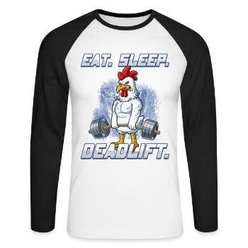 Hahn Bodybuilding Fitness Gym Soulevé de terre - T-shirt baseball manches longues Homme - blanc/noir - Devant - Nik (191cm)