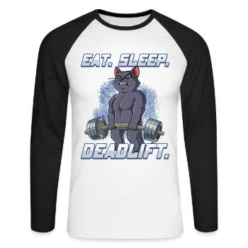 Cat Bodybuilding Fitness Gym Deadlift - T-shirt baseball manches longues Homme - blanc/noir - Devant - Nik (191cm)
