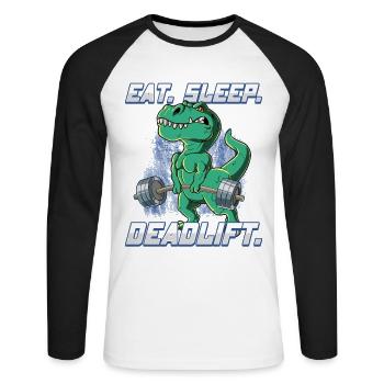 T-Rex Bodybuilding Fitness Gym Deadlift - Unisex Baseballshirt langarm - Weiß/Schwarz - Vorne - Nik (191cm)