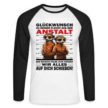 Glückwunsch zur Flucht aus der Anstalt Jobwechsel - Unisex Baseballshirt langarm - Weiß/Schwarz - Vorne - Nik (191cm)