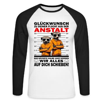 Glückwunsch zur Flucht aus der Anstalt Jobwechsel - Unisex Baseballshirt langarm - Weiß/Schwarz - Vorne - Nik (191cm)